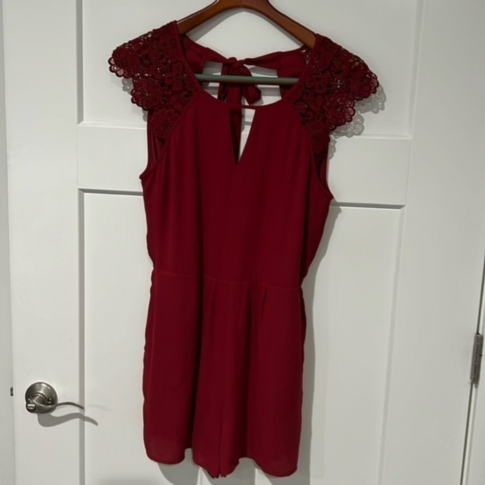 Express Romper Lace Sleeves, Tie, Open Back
